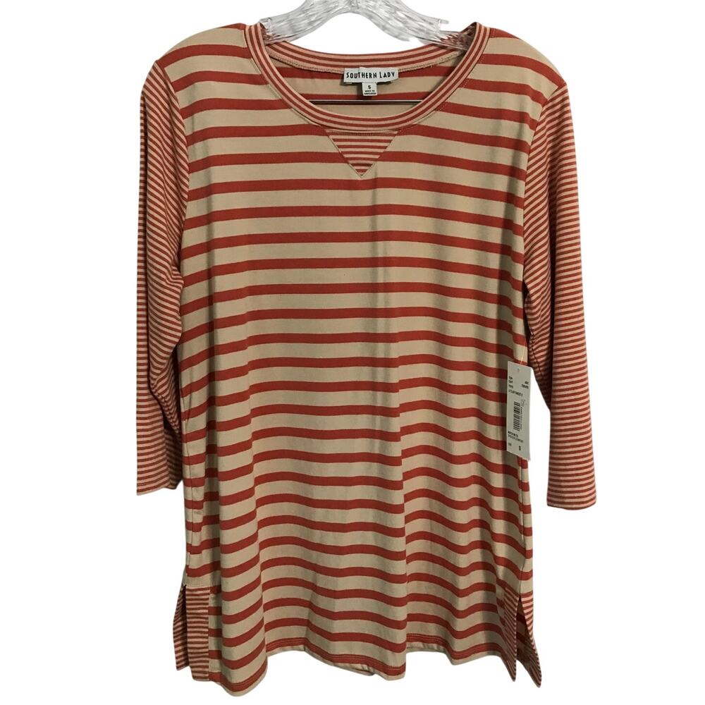 Southern Lady Blouse Small Womens Striped Long Three Quarter Sleeve New with Tag